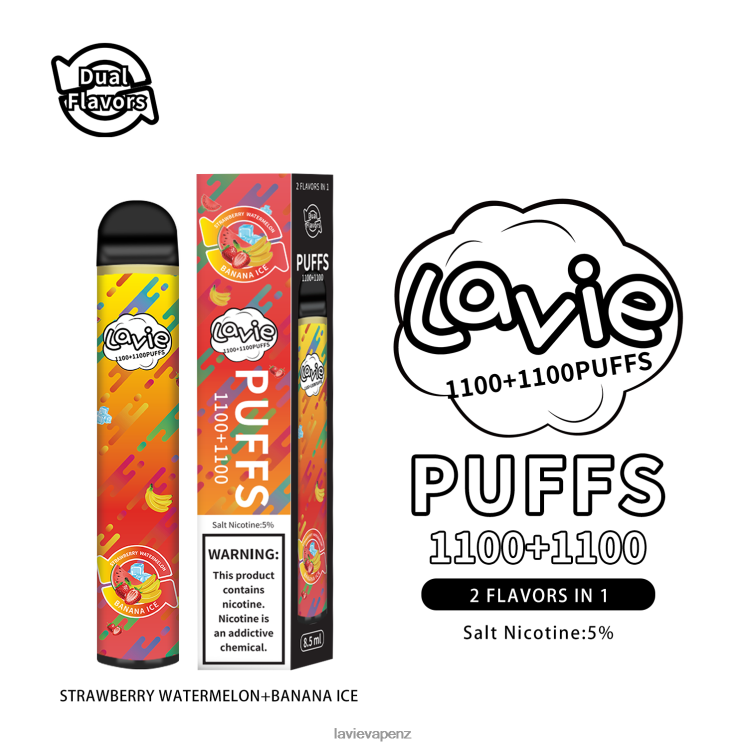 LAVIE BAR Switch 2200 Puffs Strawberry Watermelon/Banana Ice - D884D6295 Lavie Puffs